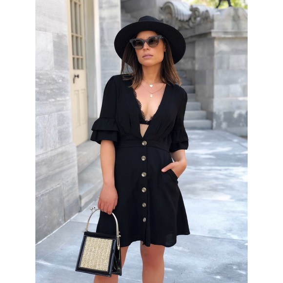 🆕Harlow Black Deep V Button Down Midi Dress - Picture 7 of 7